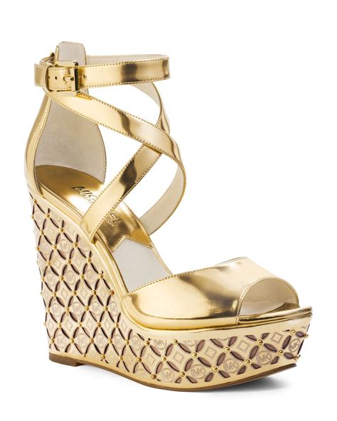 gold michael kors wedges|Michael Kors wedge ankle boots.